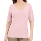 Karen Scott Women's Button-Detail V-Neck Top Pink Size Large