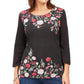 Karen Scott Women's Roxanne Floral Rhinestone Top Black Size Small