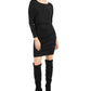 Bar III Women's Long Sleeve Jewel Neck Short Sheath Party Dress Black Size Large