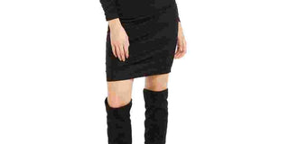 Bar III Women's Long Sleeve Jewel Neck Short Sheath Party Dress Black Size Large