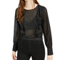 Bar III Women's Ruffled Metallic-Dot Blouson-Sleeve Top Black Size Small