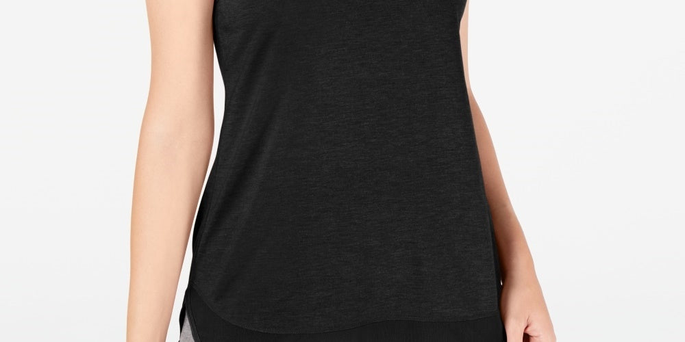 Ideology Women's Mesh Hem Tank Top Black Size Medium