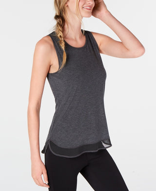 Ideology Women's Mesh-Hem Tank Top Dark Gray Size Large