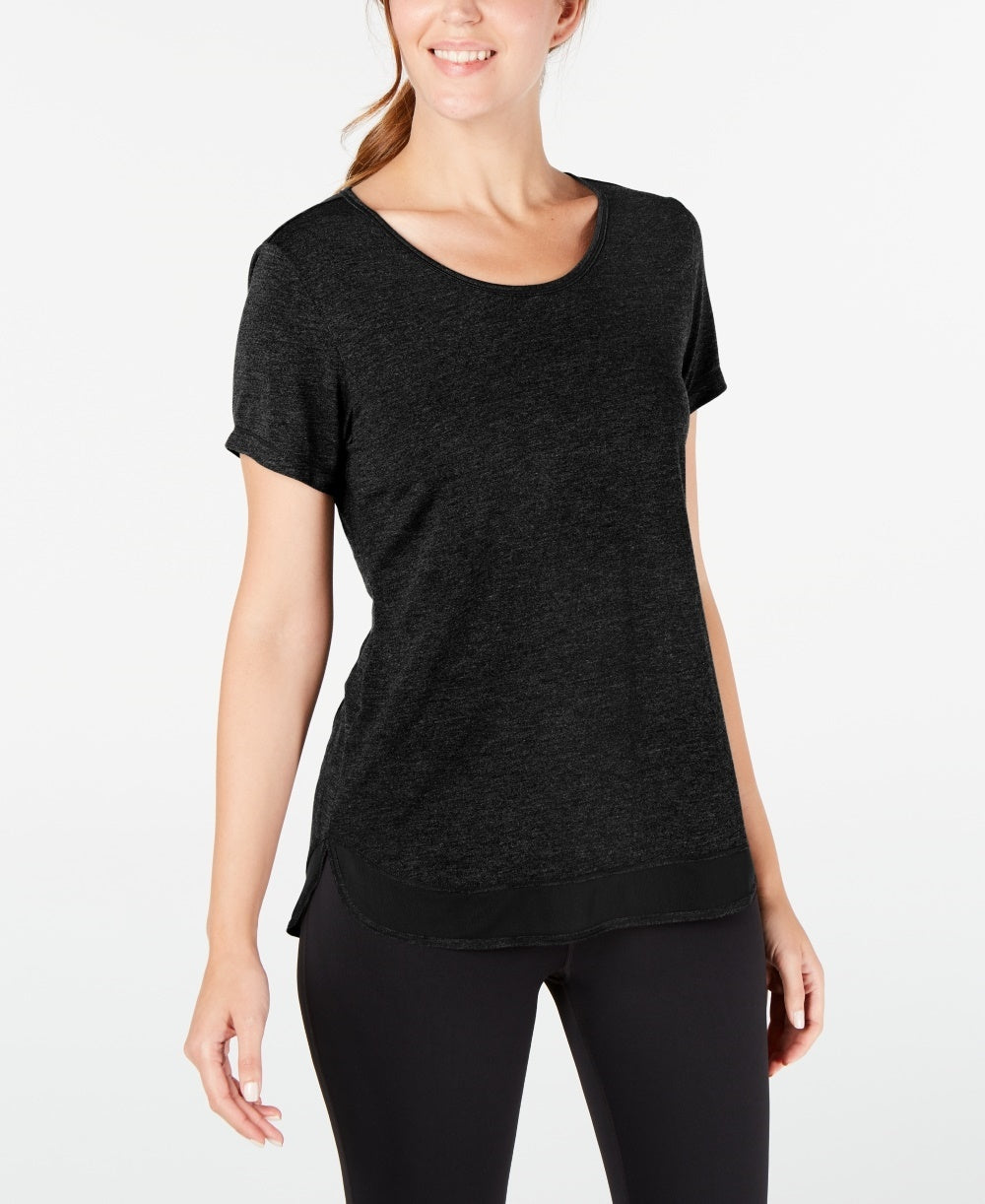 Ideology Women's Mesh Hem T-Shirt Black Size Medium