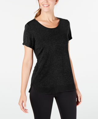 Ideology Women's Mesh Hem T-Shirt Black Size Medium
