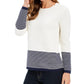 Charter Club Women's Textured Striped Long Sleeve Crew Neck Sweater White Size Large