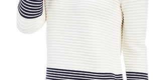 Charter Club Women's Textured Striped Long Sleeve Crew Neck Sweater White Size Large