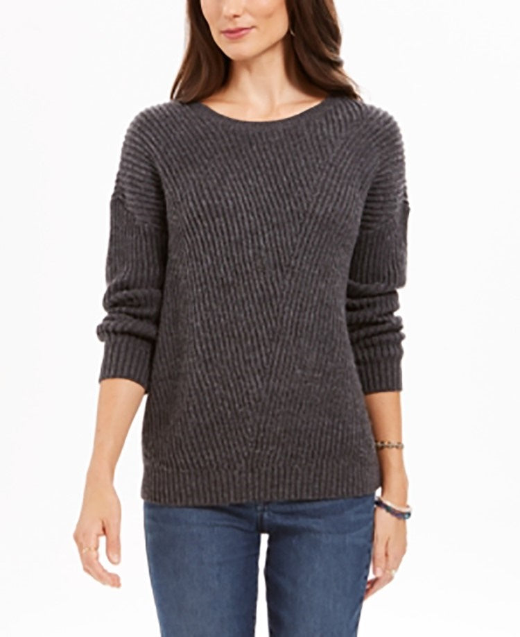 Style & Co Women's Ribbed Drop Shoulder Sweater Black Size X-Large
