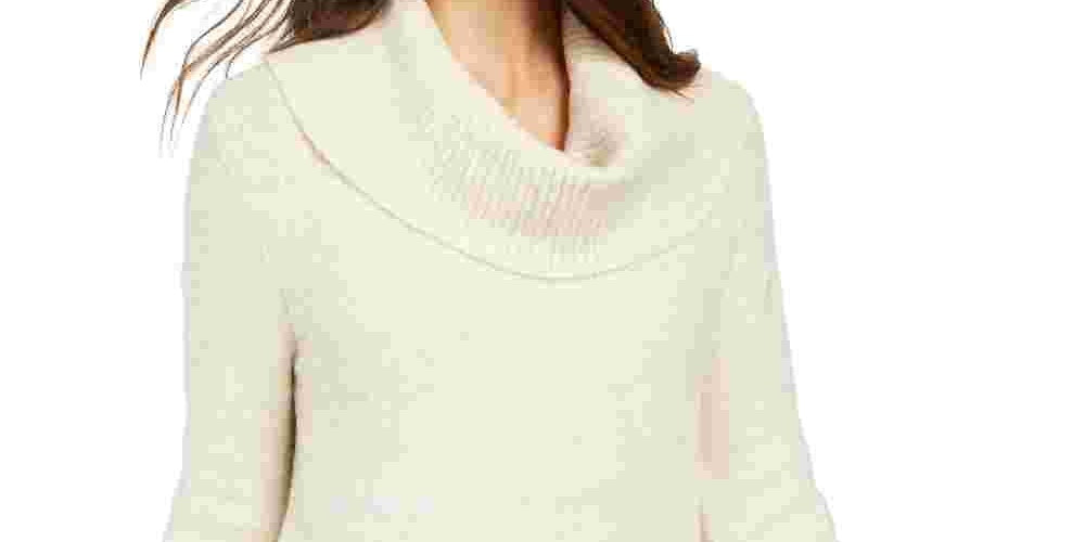 Style & Company Women's Embellished Heather Long Sleeve Cowl Neck T-Shirt Sweater Beige Size Small