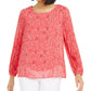 Alfani Women's Printed Pleated Sleeve Top Pink Size X-Small
