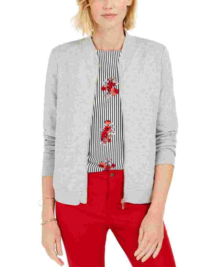 Charter Club Women's Textured Knit Bomber Jacket  Gray Size Large