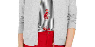 Charter Club Women's Textured Knit Bomber Jacket  Gray Size Large