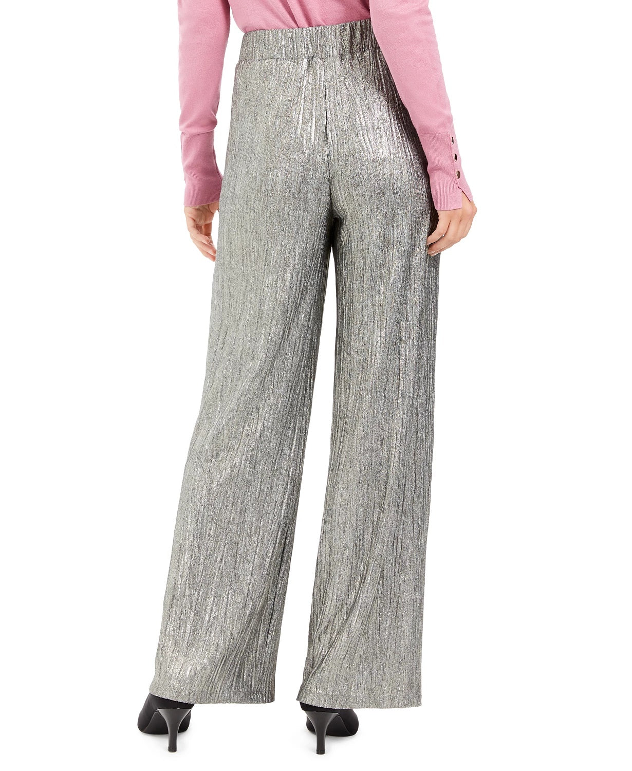 JM Collection Women's Metallic Crinkle Pants Yellow Size Large