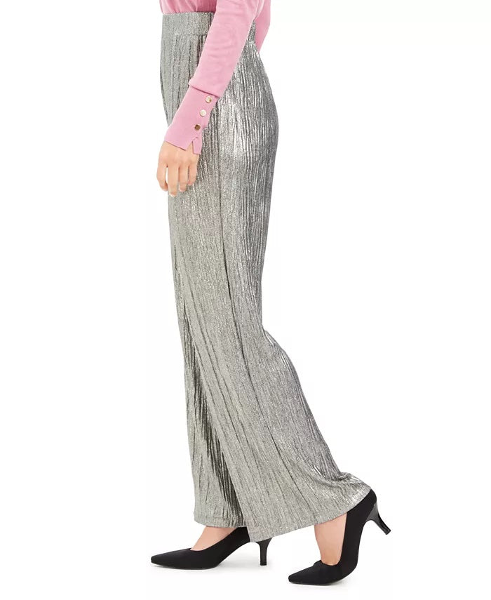 JM Collection Women's Metallic Crinkle Pants Yellow Size Large