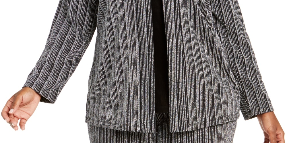 JM Collection Women's Metallic Layered Look Top Black Size 0X