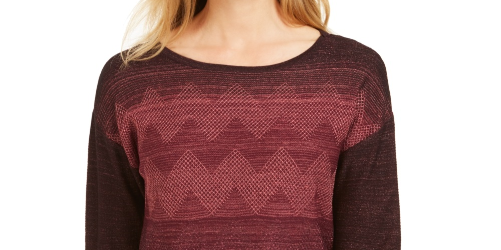 JM Collection Women's Metallic-Stitched Drop-Shoulder Sweater Purple Size X-Small