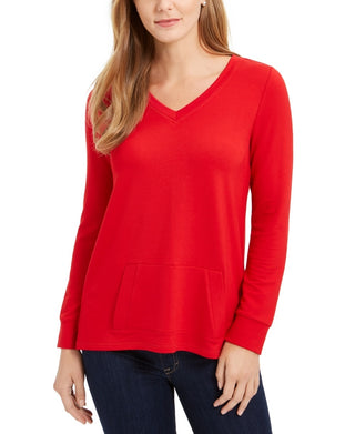 Charter Club Women's French Terry V Neck Tunic  Red Size Large