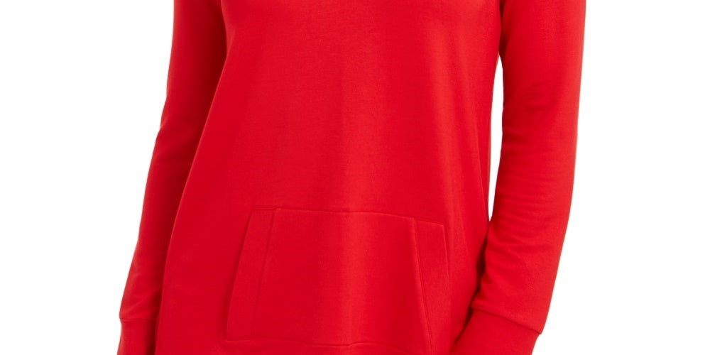 Charter Club Women's French Terry V Neck Tunic  Red Size Large