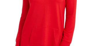 Charter Club Women's French Terry V Neck Tunic  Red Size Large