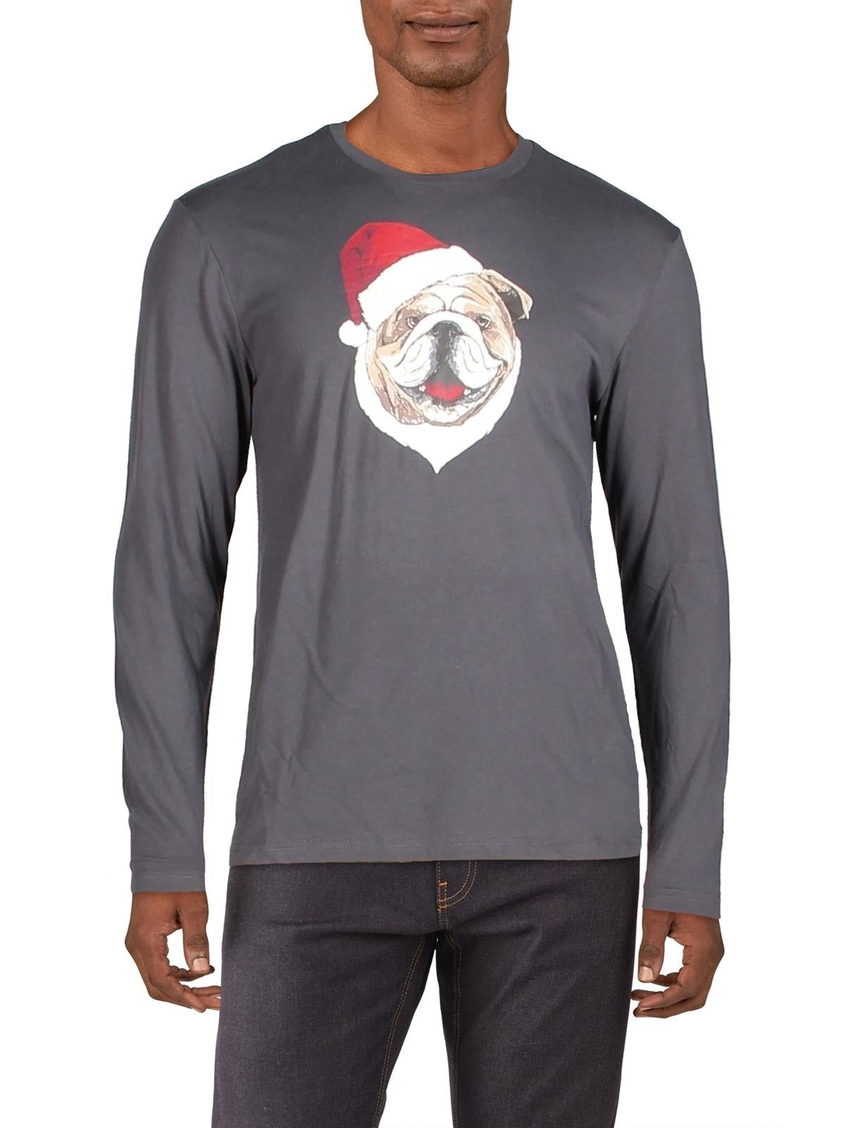 Club Room Men's Santa Bulldog Holiday Party Christmas Top Dark Gray Size XX-Large
