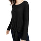 INC International Concepts Women's Ribbed Knotted Sweater Black Size X-Small