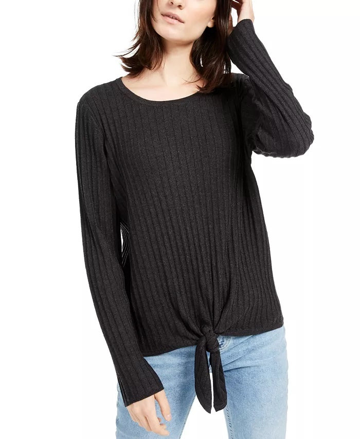 INC International Concepts Women's Ribbed Knotted Sweater Black Size XX-Large