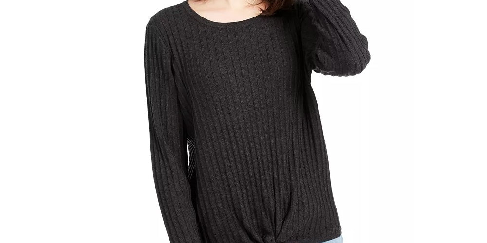 INC International Concepts Women's Ribbed Knotted Sweater Black Size XX-Large