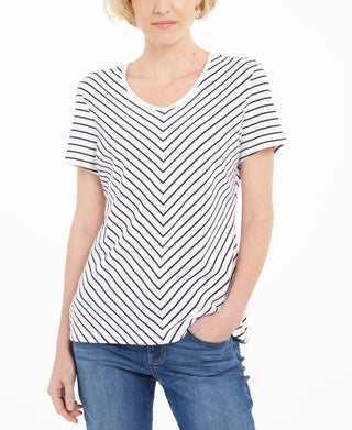 Karen Scott Women's Mitered Stripe Top White Size Small