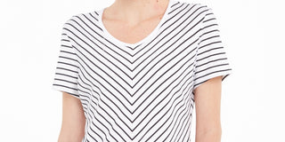 Karen Scott Women's Mitered Stripe Top White Size Small