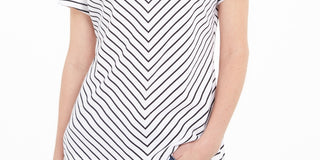 Karen Scott Women's Mitered Stripe Top White Size Small