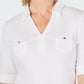 Karen Scott Women's Cotton Johnny Collar Top White Size Small