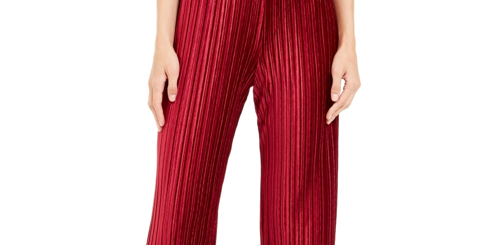 Alfani Women's Pleated Velvet Pants Wine Size Petite Large