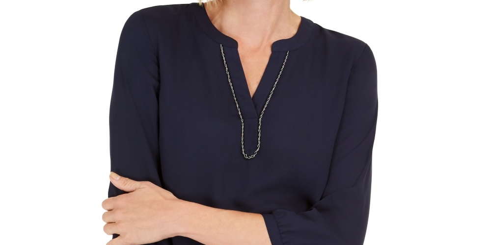 JM Collection Women's Split Neck Tunic Blue Size Small