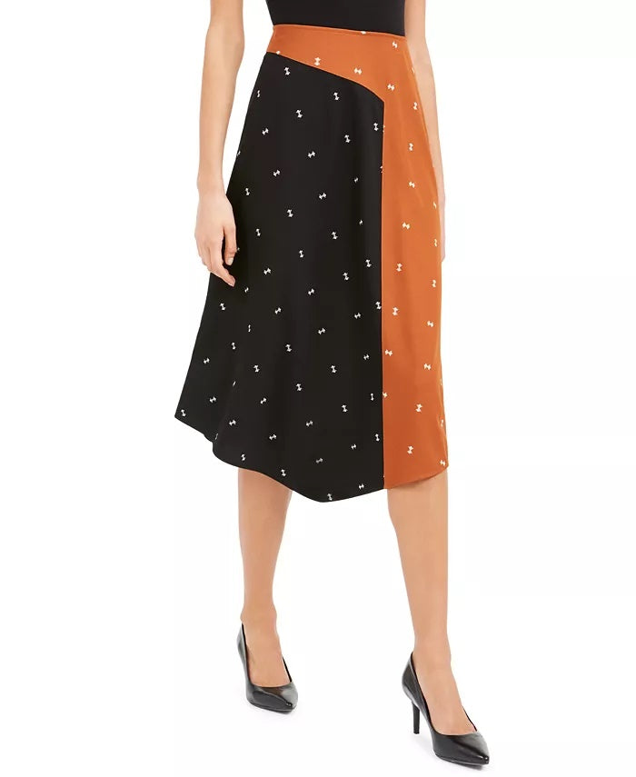 Alfani Women's Asymmetrical Twin Print Skirt Brown Size 6