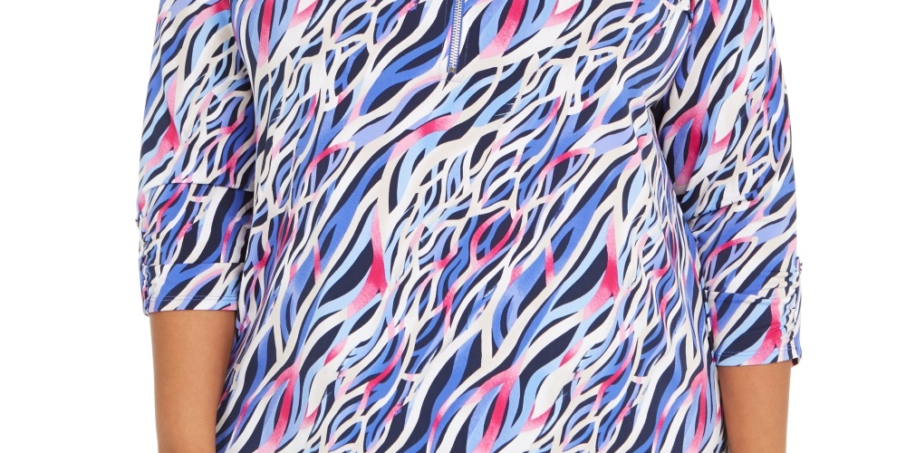 JM Collection Women's Zip Neck Printed Tunic Orange Size 3X