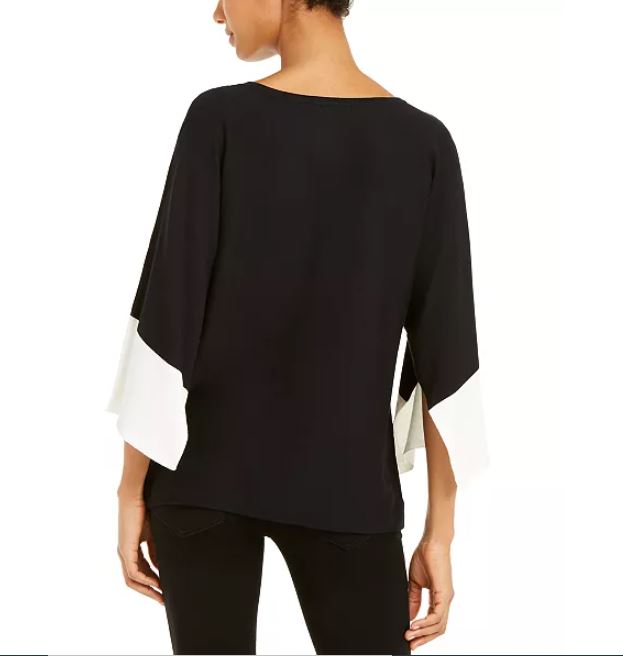Alfani Women's Colorblocked Kimono Sleeve Sweater Black Size Small