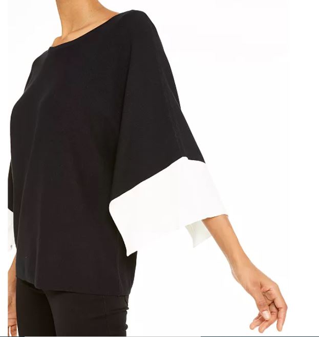 Alfani Women's Colorblocked Kimono Sleeve Sweater Black Size Small