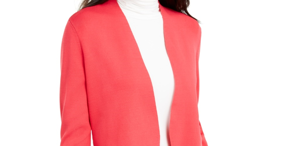 Alfani Women's Petite Full Needle Sweater Coat Red Size Petite Large