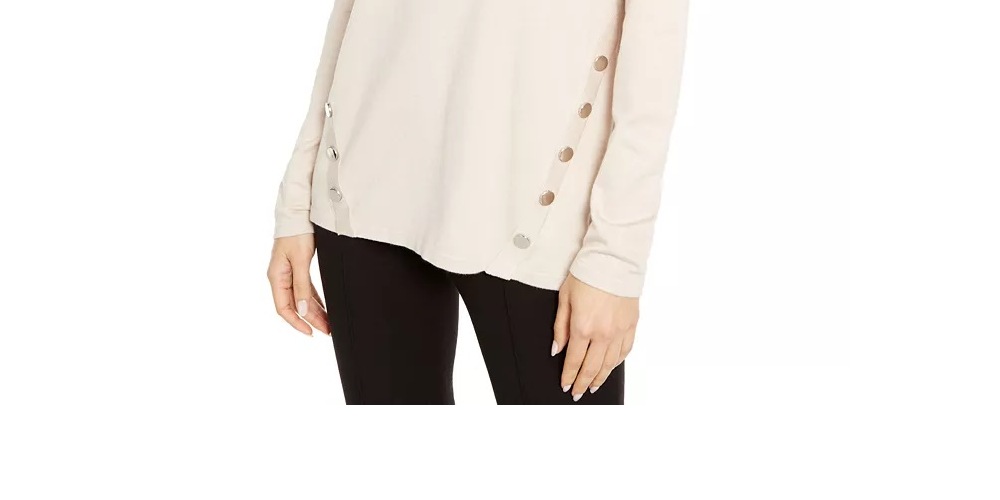 Alfani Women's Petite Hardware Seamed Pullover Sweater Beige Size Large