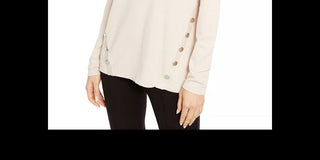 Alfani Women's Petite Hardware Seamed Pullover Sweater Beige Size Large