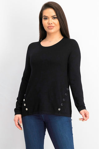 Alfani Women's Hardware Seamed Pullover Sweater  Black Size Petite Small
