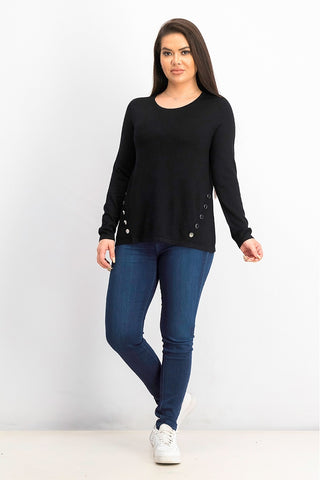 Alfani Women's Hardware Seamed Pullover Sweater  Black Size Petite Small