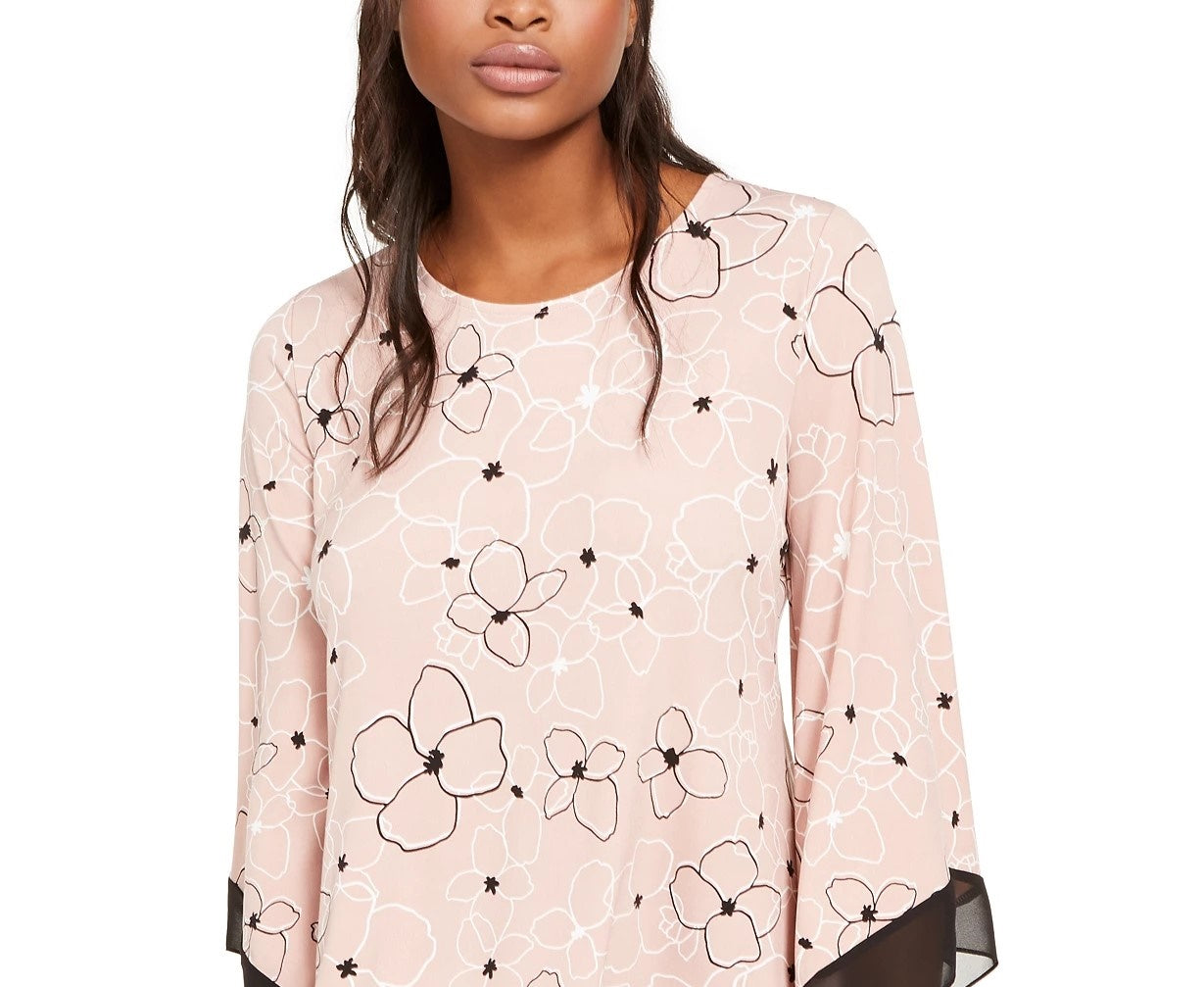 Alfani Women's Petite Printed Pointed-Hem Top  Dark Pink Size Petite