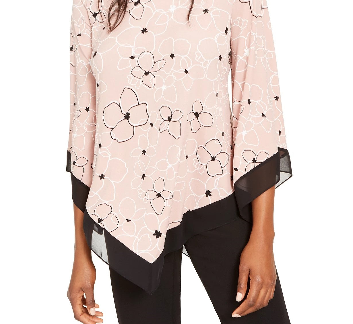 Alfani Women's Petite Printed Pointed-Hem Top  Dark Pink Size Petite