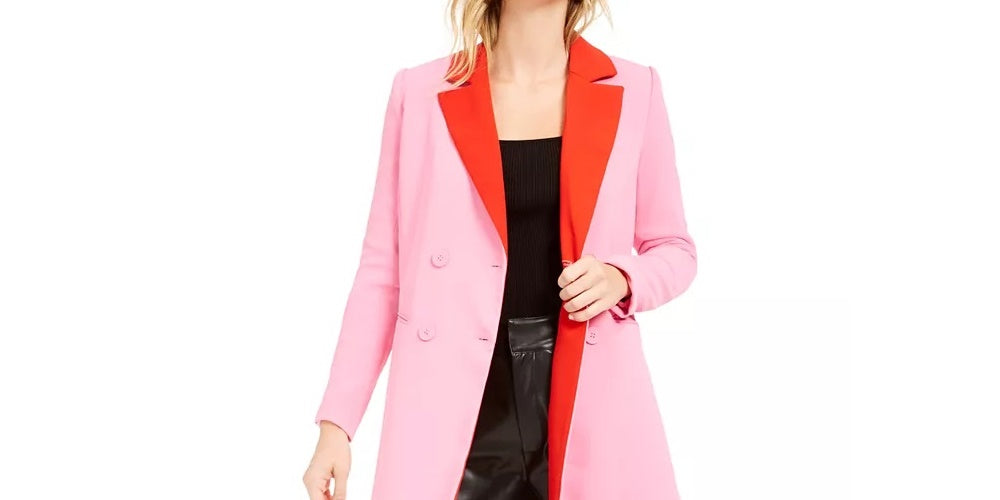 Bar III Women's Becca Tilley x Double-Breasted Duster Jacket Pink Size Small