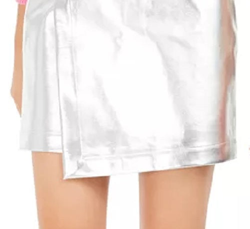 Bar III Women's Becca Tilley X Metallic Mini Skirt Silver Size Medium