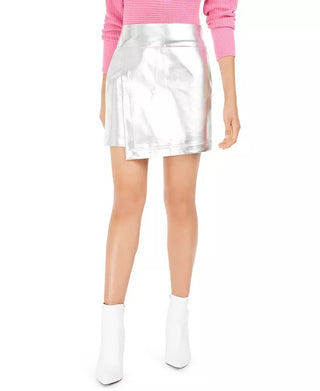 Bar III Women's Becca Tilley X Metallic Mini Skirt Silver Size XX-Small