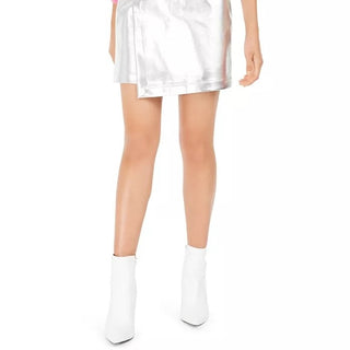 Bar III Women's Becca Tilley X Metallic Mini Skirt Silver Size XX-Small