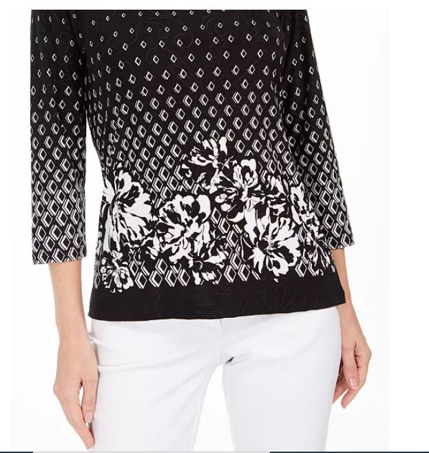 JM Collection Women's Printed Top Black Size Small