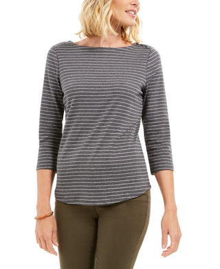 Charter Club Women's Petite Metallic Striped Top  Gray Size Petite Large